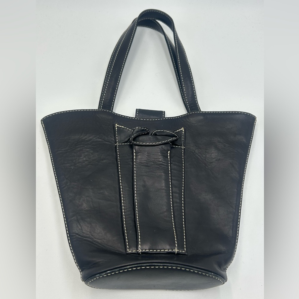 Deborah Lewis Black Italian Leather Bucket Bag Purse